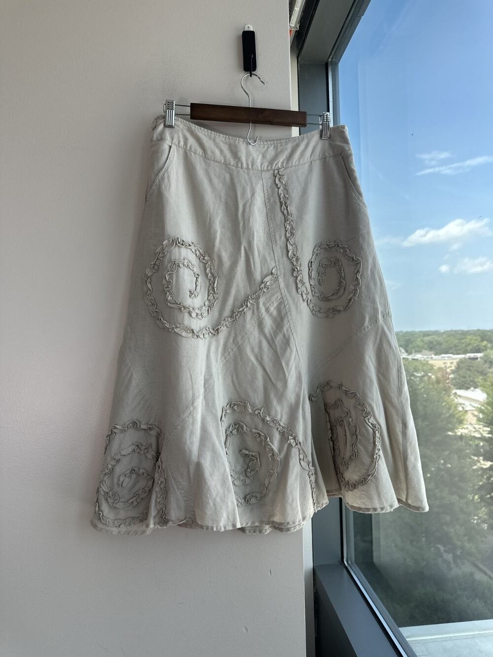 Marisa Christina Linen Blend A-line Flowy 3D Skirt Lagenlook Minimalist Sz 6